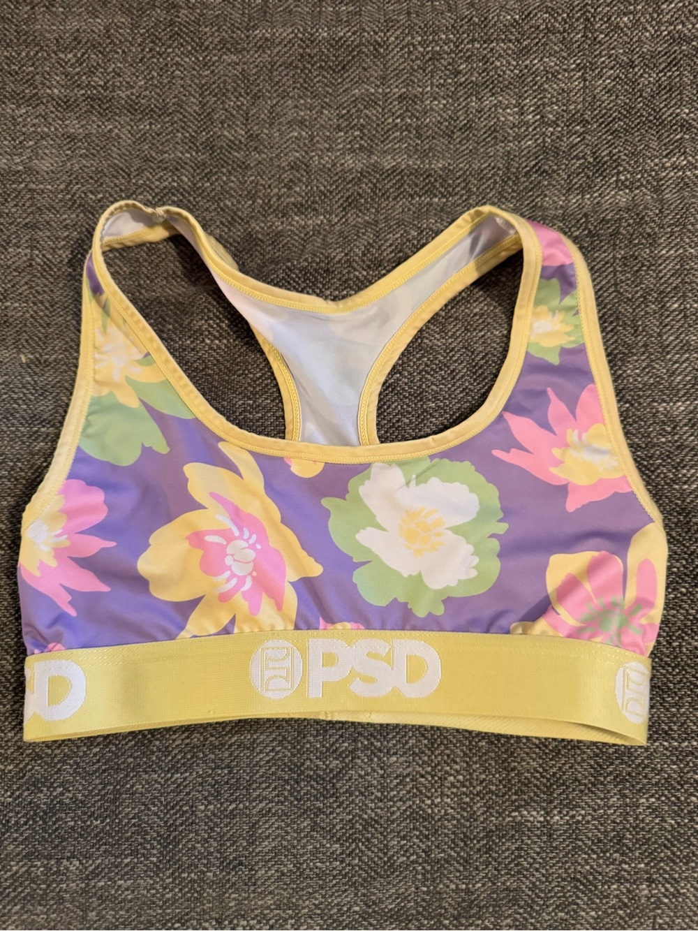 PSD Floral Racerback Sports Bra Top in Purple and Yellow Sz S